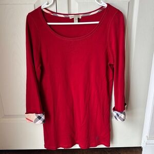 Burberry Brit Women's nova check look Red 3/4 Sleeve Top size XL EUC designer